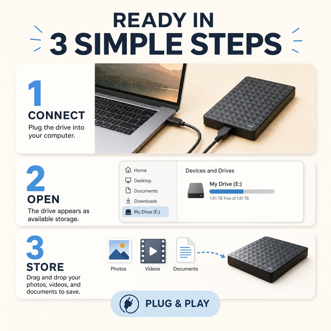 Ekstern 10 TB HDD – Bærbar USB 3.0-harddisk til filer og sikkerhedskopier