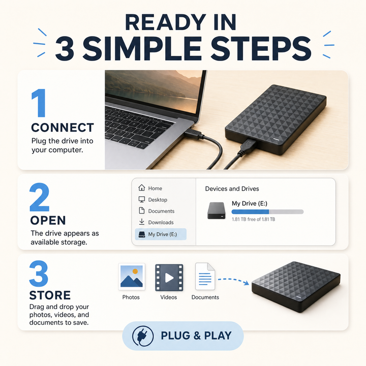 Ekstern 10 TB HDD – Bærbar USB 3.0-harddisk til filer og sikkerhedskopier