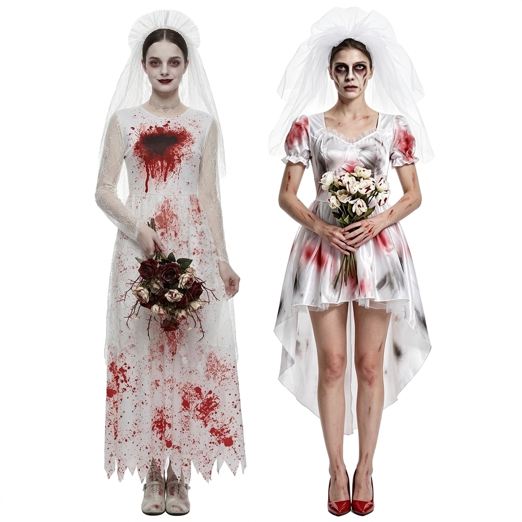 Spøgelsesbrude Halloween Kostumekjole