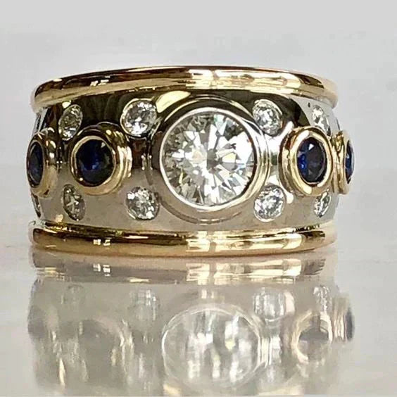 Vintage bred guldring med sten