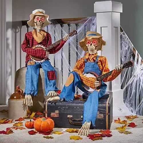 Hauntique animeret skeletduo | Halloween-dekoration med lyd-aktivering, musik og lys