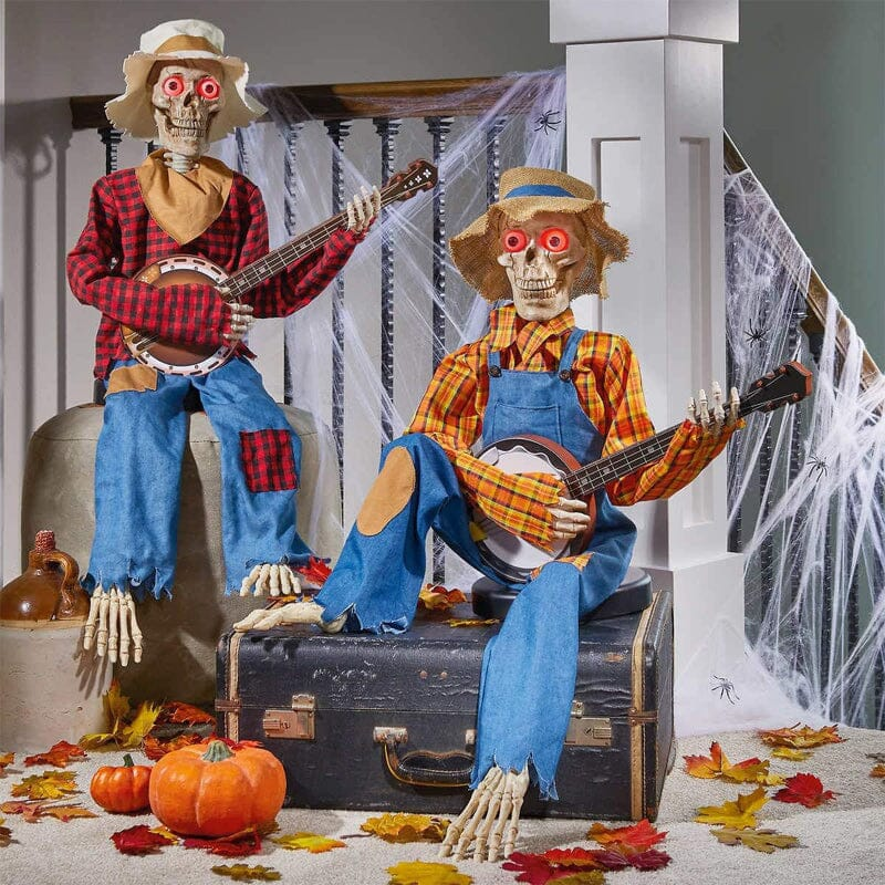 Hauntique animeret skeletduo | Halloween-dekoration med lyd-aktivering, musik og lys