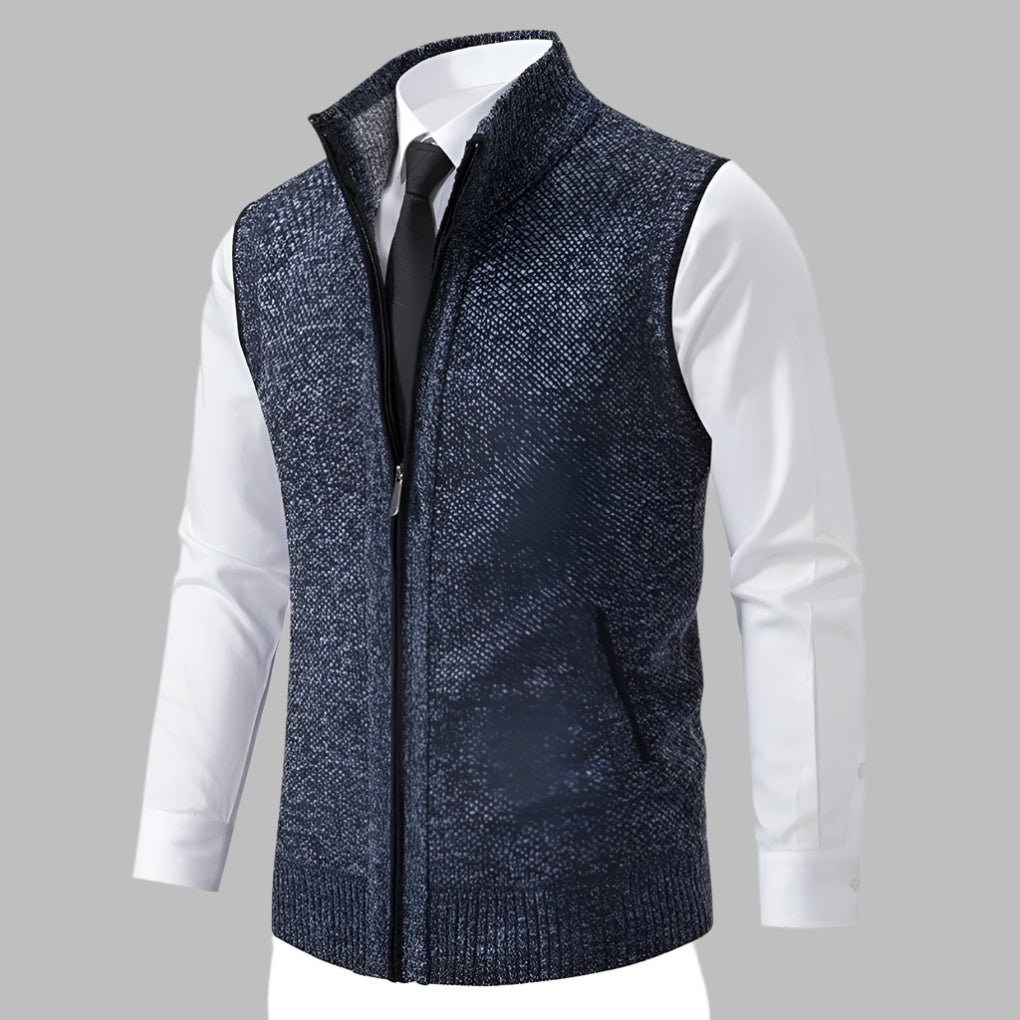 Herre strikket sweatervest med lynlås
