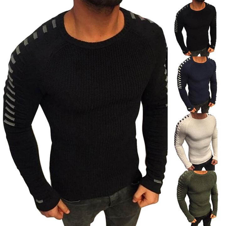 Strikket herresweater med stribedetaljer – Lukas Efterårsudgave