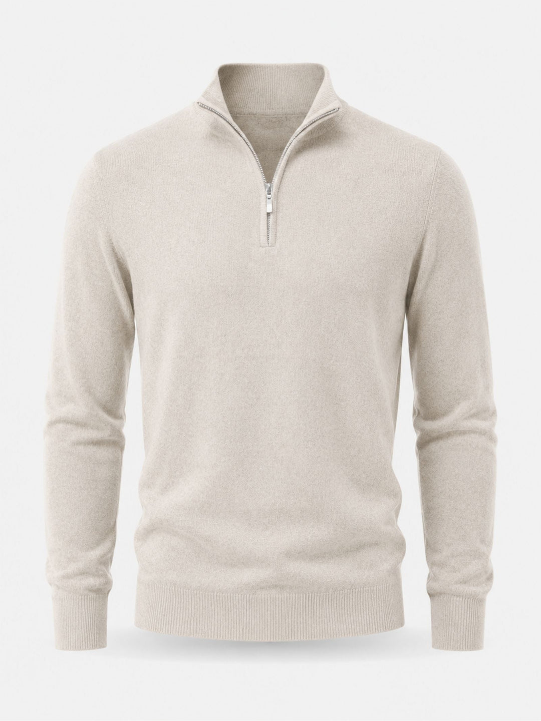 Merinould-sweater til mænd med V-hals og lynlåsdetalje