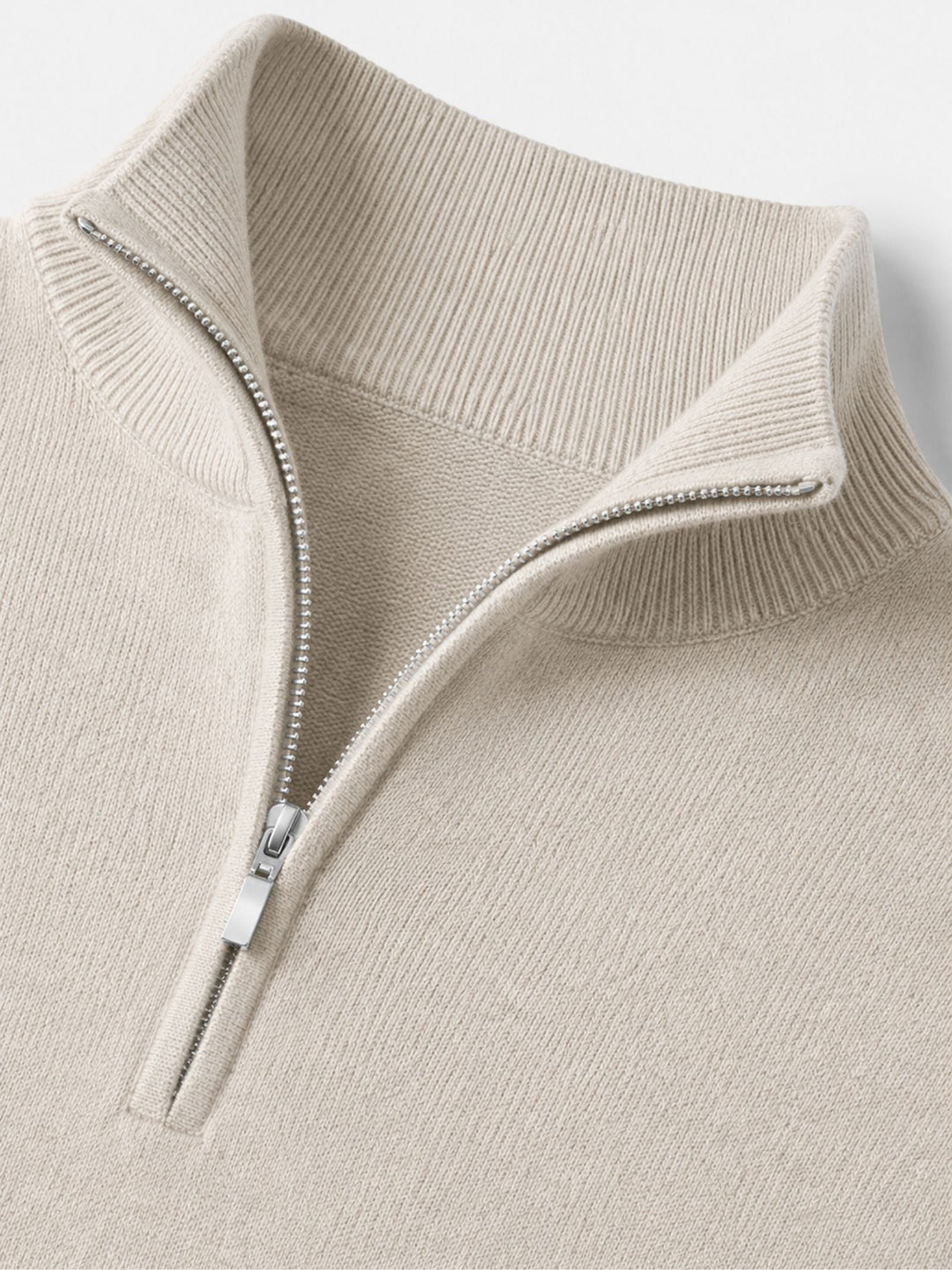 Merinould-sweater til mænd med V-hals og lynlåsdetalje