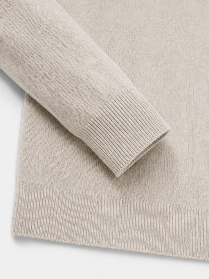 Merinould-sweater til mænd med V-hals og lynlåsdetalje
