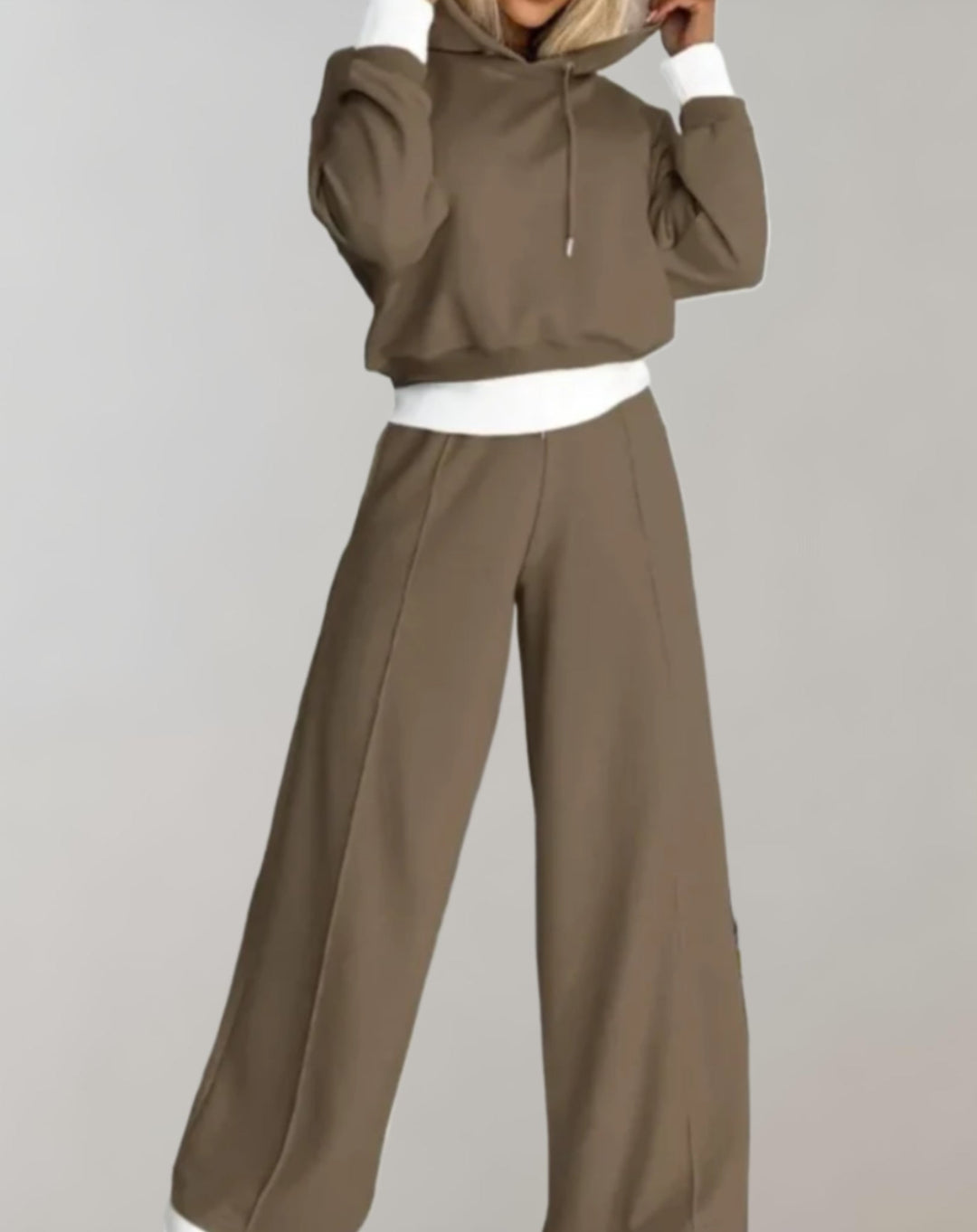 Dame 2-delt hoodie- og bukser-sæt med vide ben – loungewear i bomuldsblanding