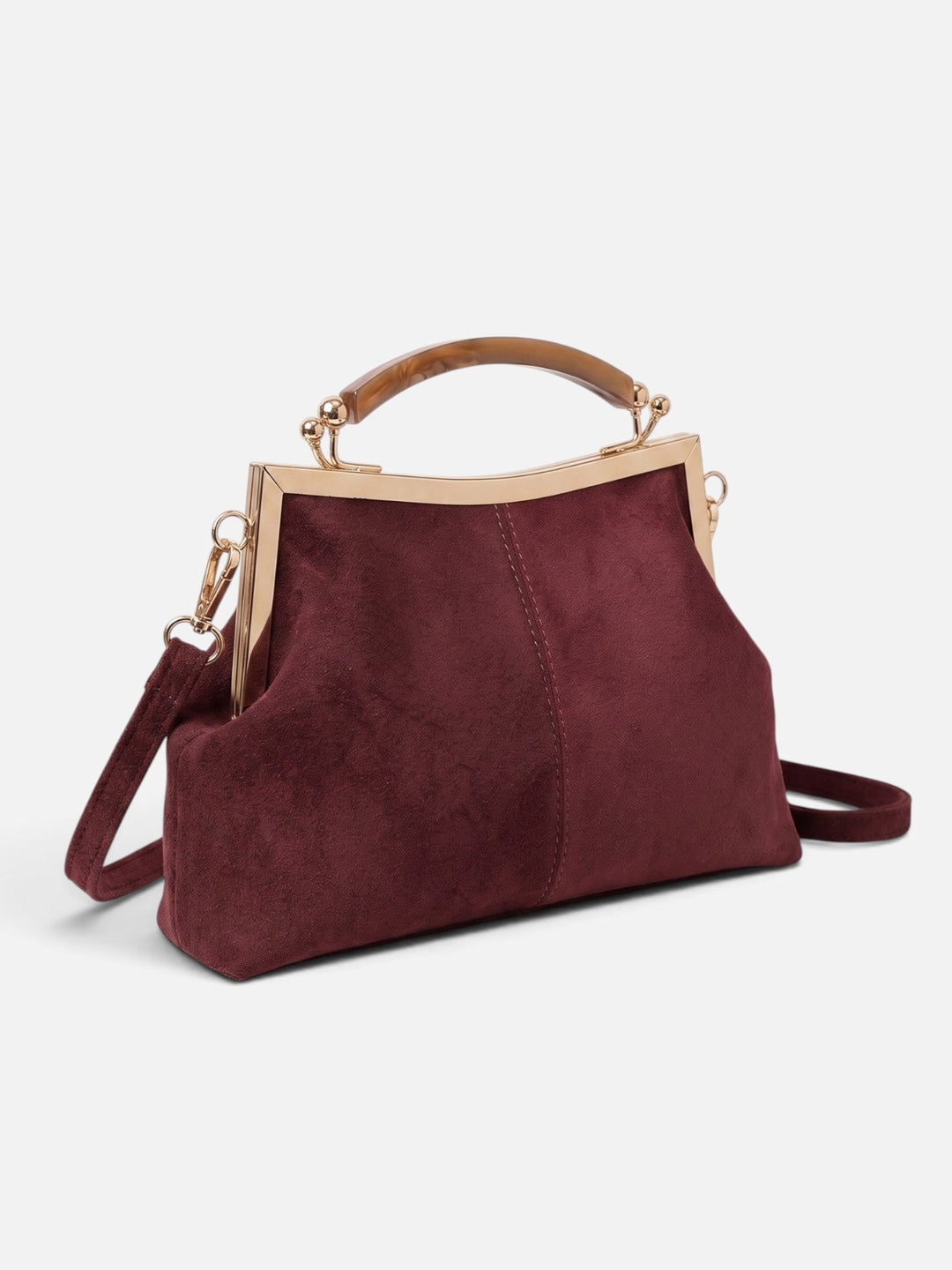 Crossbody-taske med ruskindseffekt og guldfarvet lås til damer