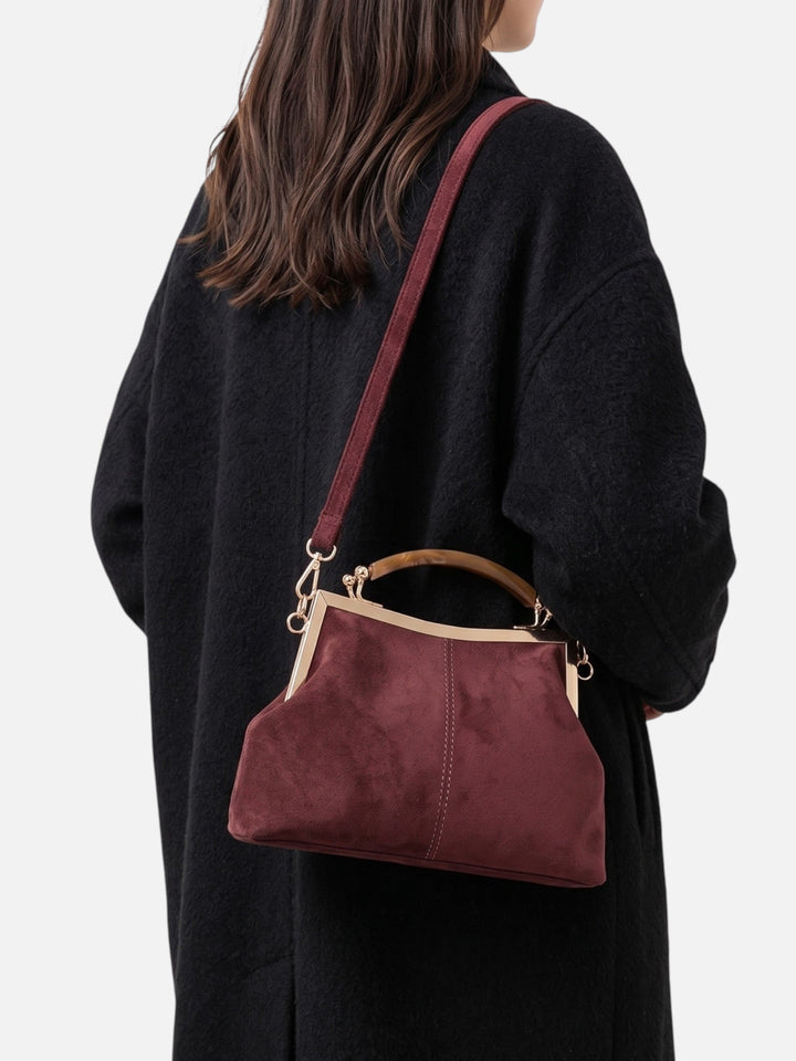 Crossbody-taske med ruskindseffekt og guldfarvet lås til damer