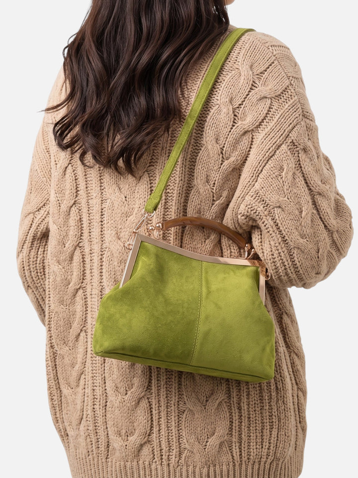 Crossbody-taske med ruskindseffekt og guldfarvet lås til damer