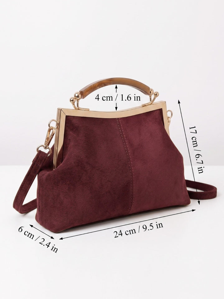 Crossbody-taske med ruskindseffekt og guldfarvet lås til damer
