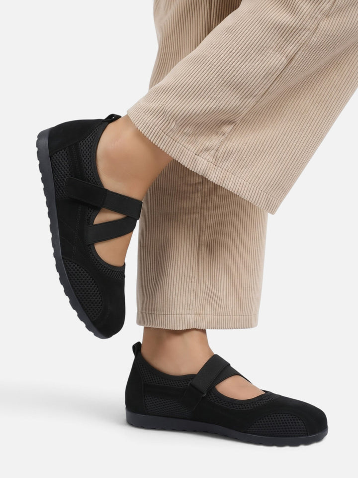 Sneakerina-ballerinaer i mesh med krydsede remme til damer