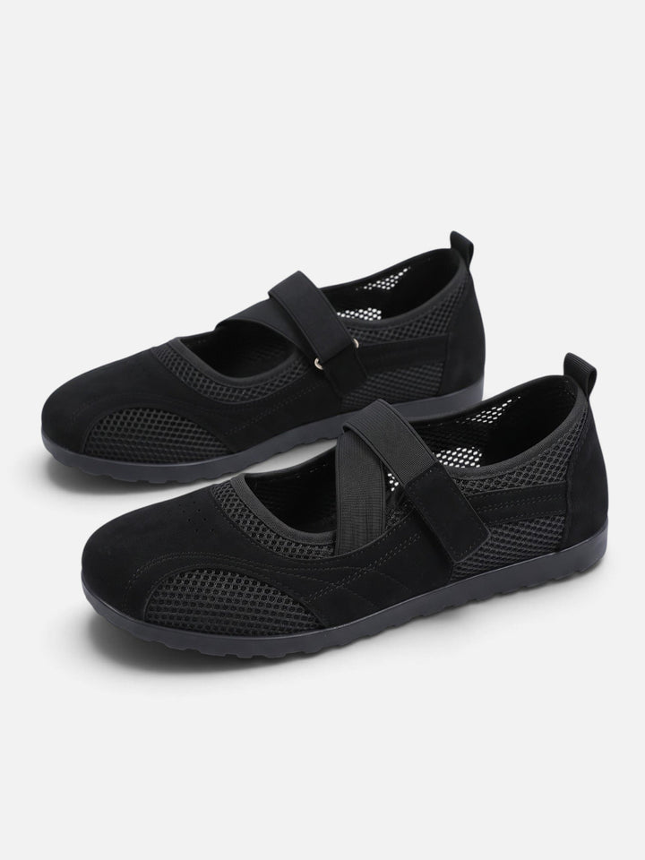 Sneakerina-ballerinaer i mesh med krydsede remme til damer