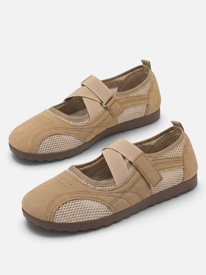 Sneakerina-ballerinaer i mesh med krydsede remme til damer