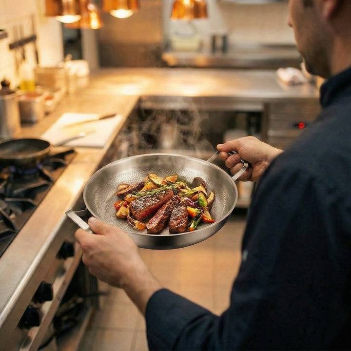 Hamret titaniumpande med to håndtag