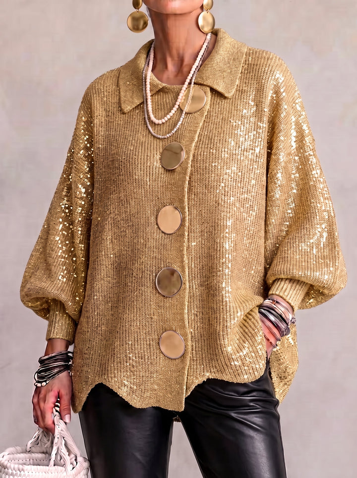 Oversize-cardigan med krave og store metalknapper