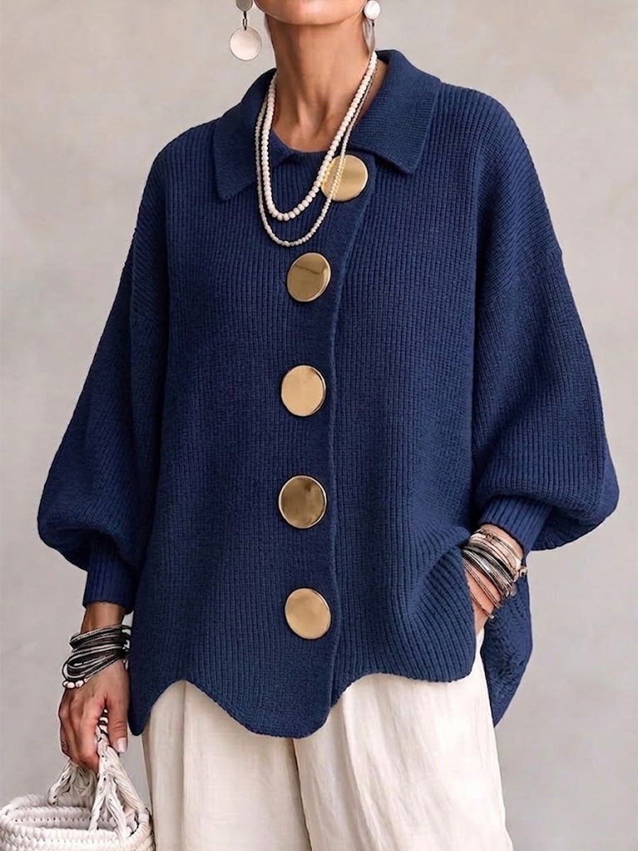 Oversize-cardigan med krave og store metalknapper