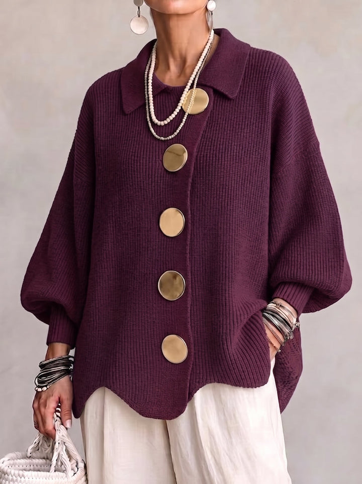 Oversize-cardigan med krave og store metalknapper