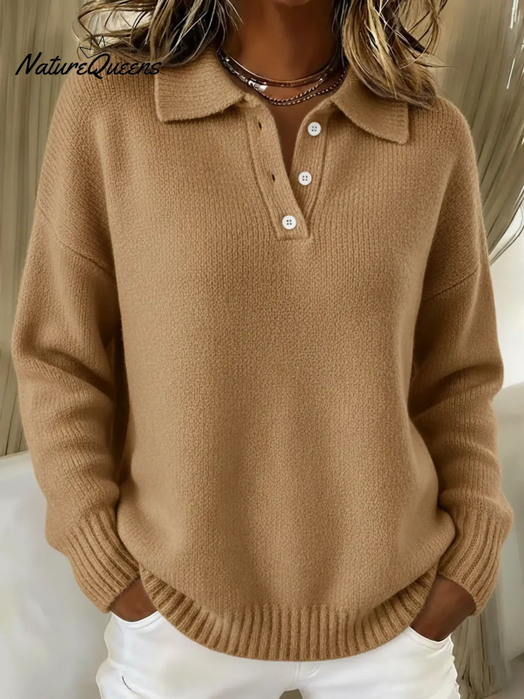 Klassisk langærmet pullover med polokrave til mænd og kvinder, blød elastisk strik