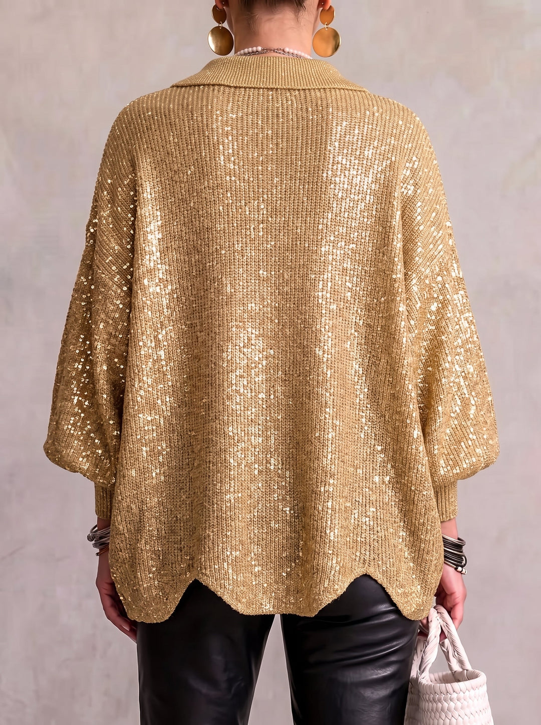 Oversize-cardigan med krave og store metalknapper