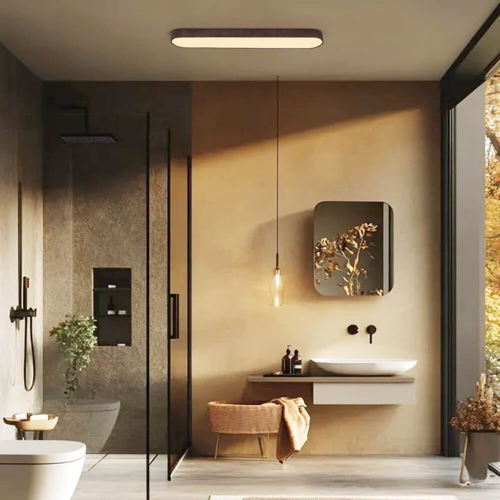 Oval Nordic Glow LED-loftlampe med træaccent