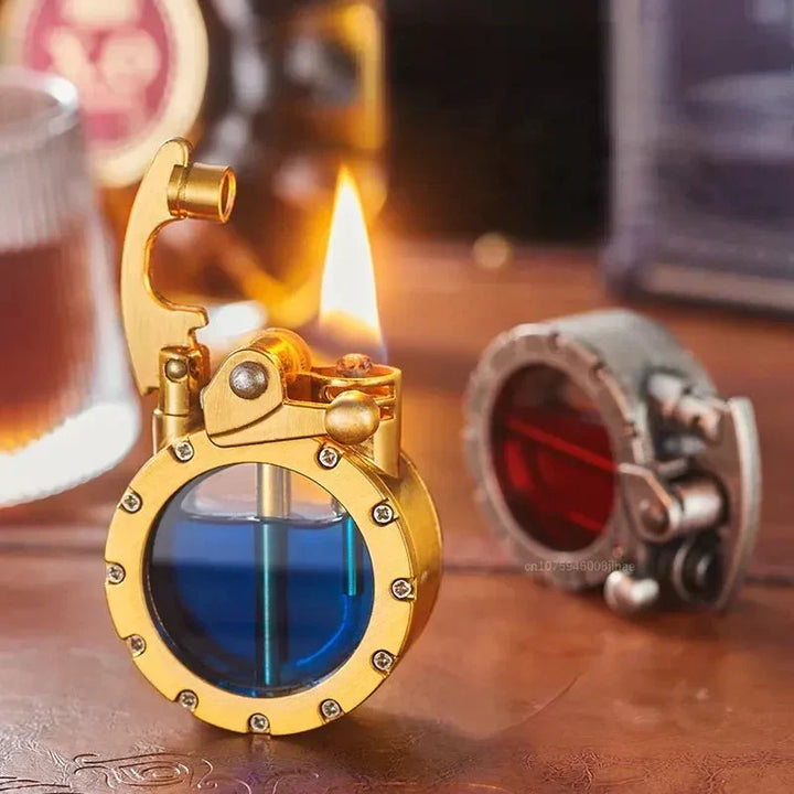 Lighter i vintagestil med vippekontakt og vindtæt, gennemsigtig tank