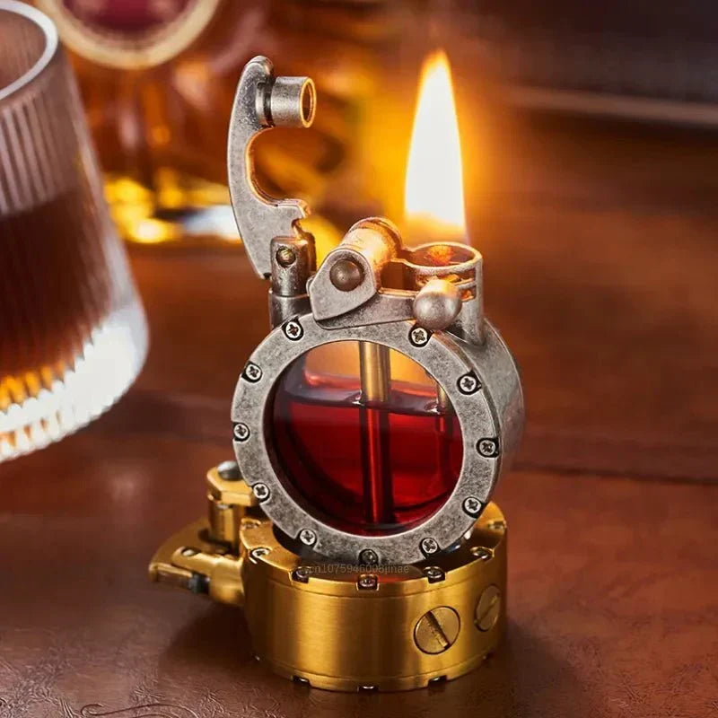 Lighter i vintagestil med vippekontakt og vindtæt, gennemsigtig tank