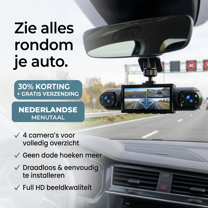 360°-dashcam med 4 kameraer, GPS-tidsstempel og nattesyn