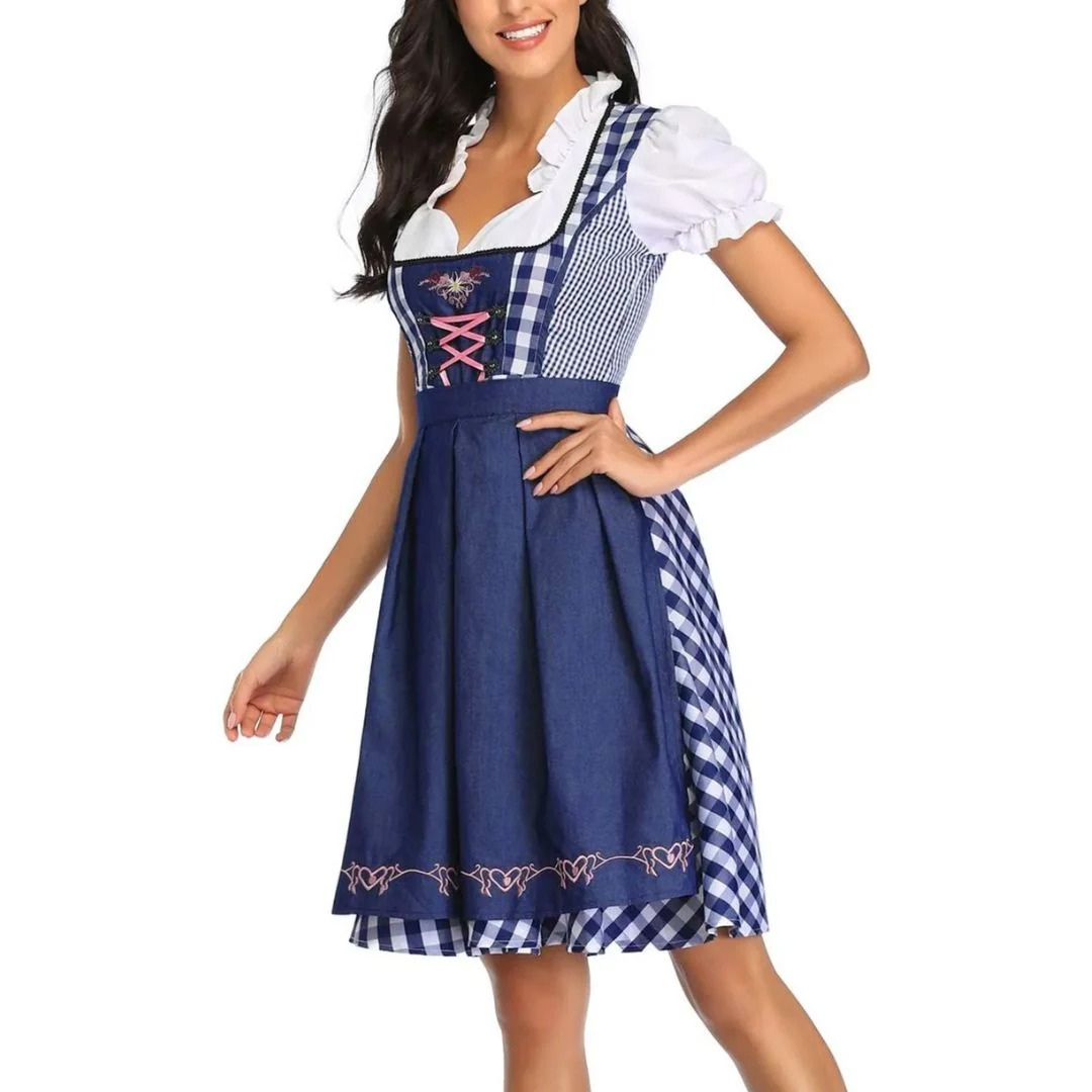 Ternet kjole til damer med snørekorset og forklæde, Oktoberfest-midi