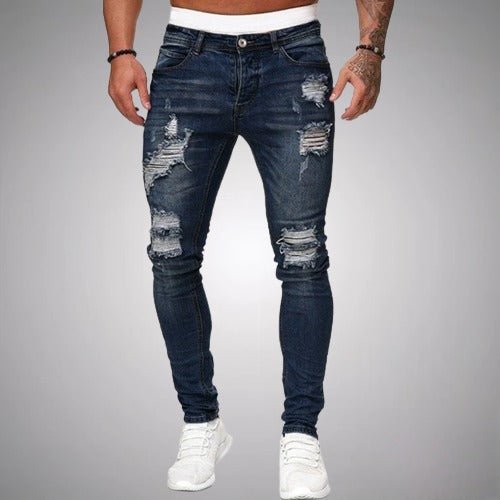Slim fit-stretchjeans med flænger til mænd – afslappet denim i used-look til hverdagen