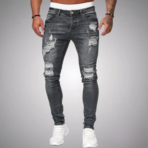 Slim fit-stretchjeans med flænger til mænd – afslappet denim i used-look til hverdagen