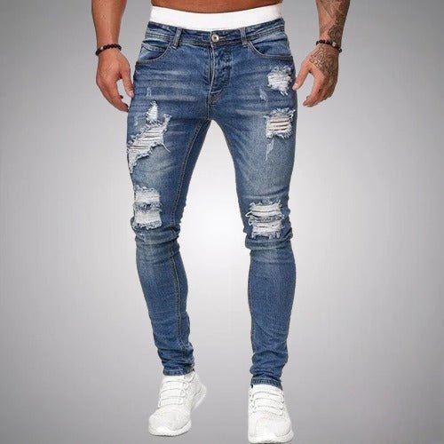 Slim fit-stretchjeans med flænger til mænd – afslappet denim i used-look til hverdagen