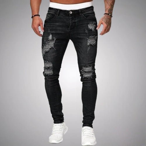 Slim fit-stretchjeans med flænger til mænd – afslappet denim i used-look til hverdagen
