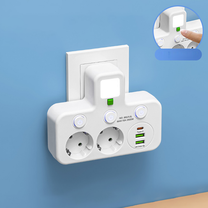 Stikdåse med USB og afbrydere | Flerstikdåse-overspændingsbeskyttelse 2500 W
