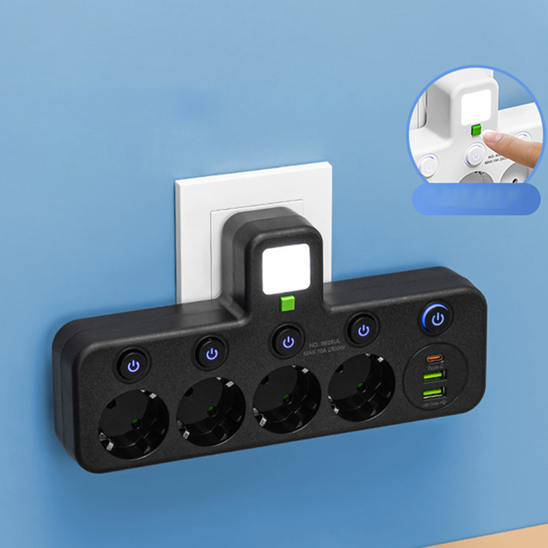 Stikdåse med USB og afbrydere | Flerstikdåse-overspændingsbeskyttelse 2500 W