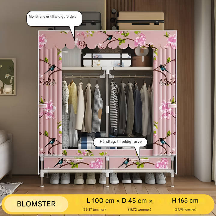 Stofgarderobe med skuffer