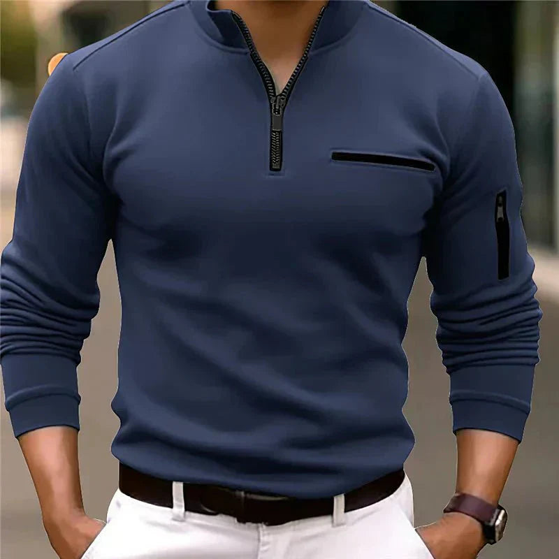 Mænd er Forår Zip-Up Bluse med brystlomme