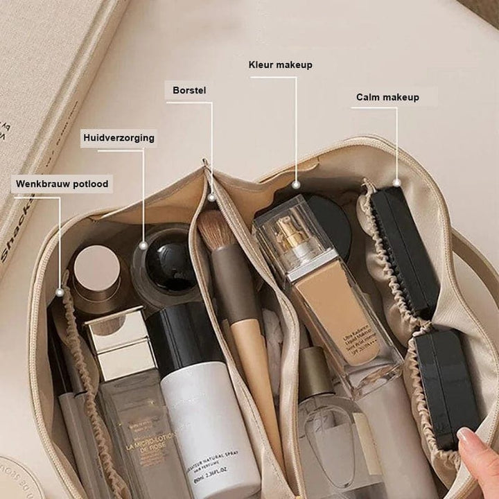 BellaPack makeuptaske med bred åbning | Vandtæt & justerbare rum | 26x11x15 cm | Til rejser & hverdag