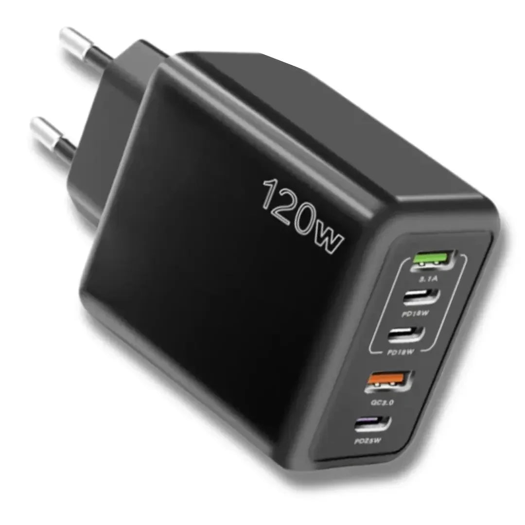 5-ports USB-vægoplader – 2× USB-A + 3× USB-C, Quick Charge 3.0