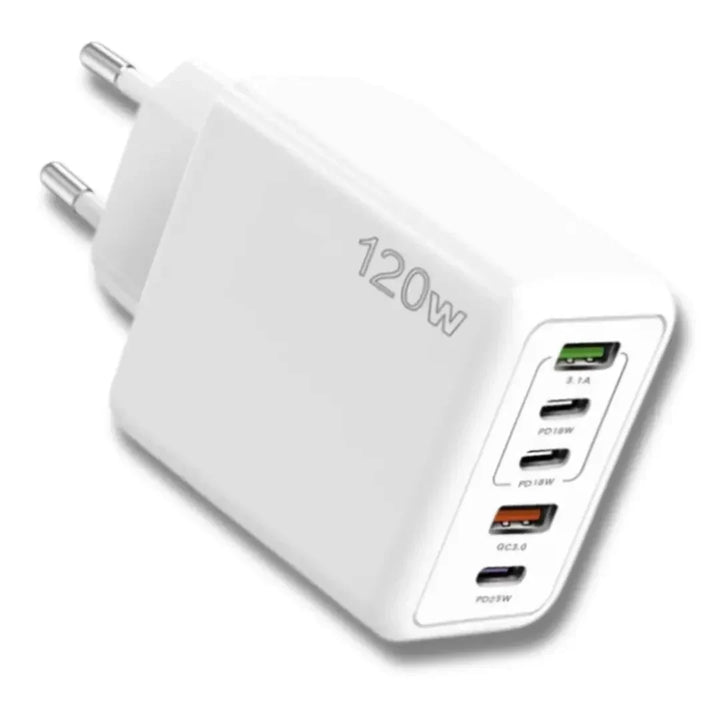 5-ports USB-vægoplader – 2× USB-A + 3× USB-C, Quick Charge 3.0