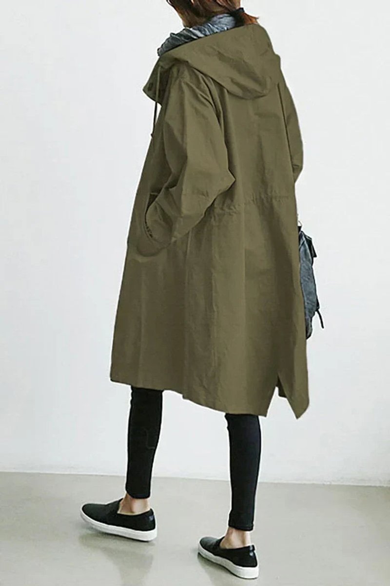 Lang trenchcoat med hætte til kvinder, vandtæt, oversized pasform
