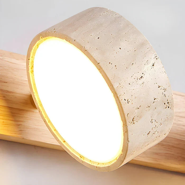Moderne LED-væglampe med drejelige skærme i sten og træbase