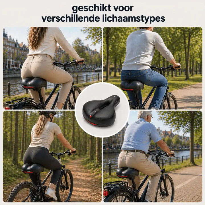 Ergonomisk komfort-cykelsadel med udskæring – med 2 tommer tyk skumpolstring og vandtæt PU-læder